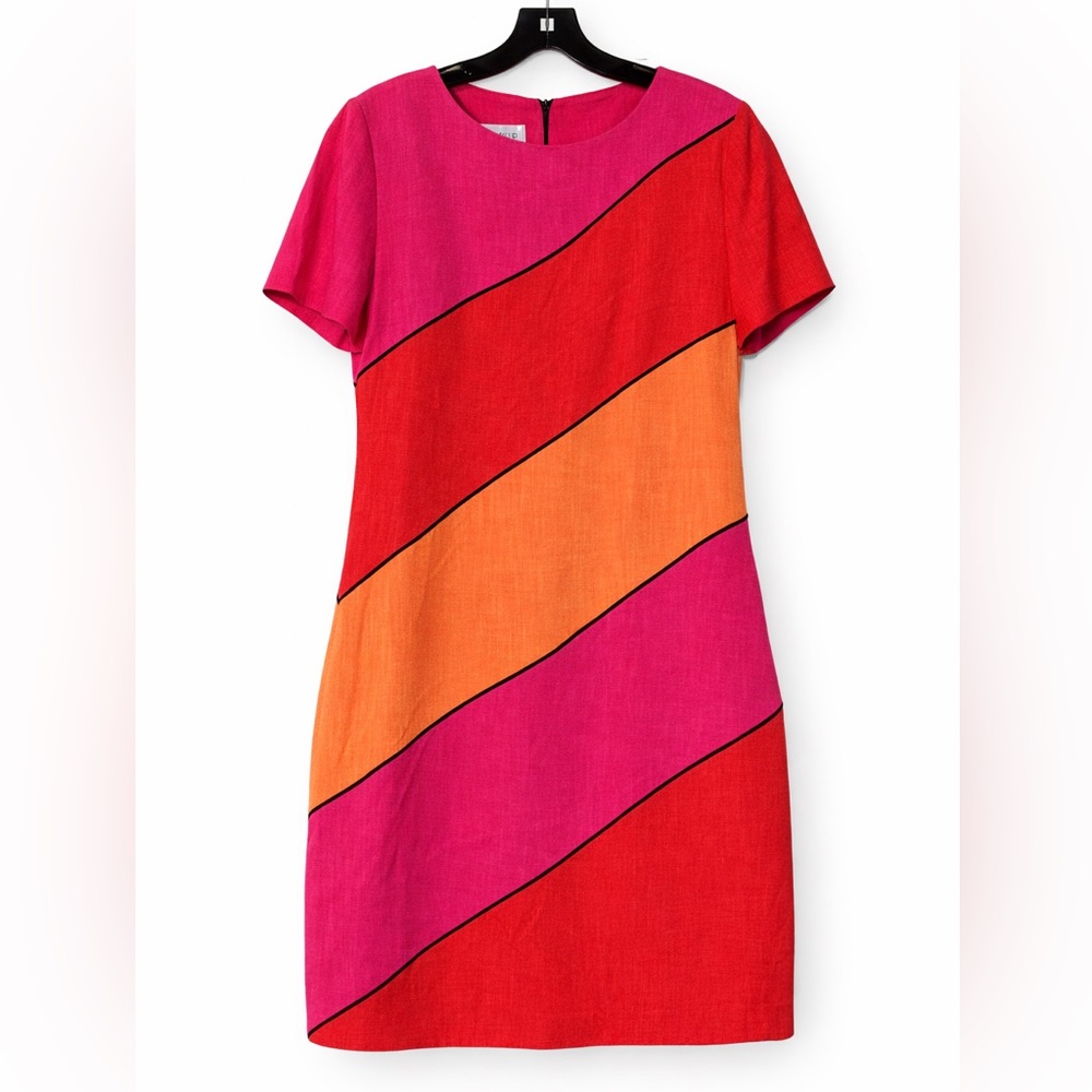 Colorblock Shift Dress Pink Orange Red Short Sleeve